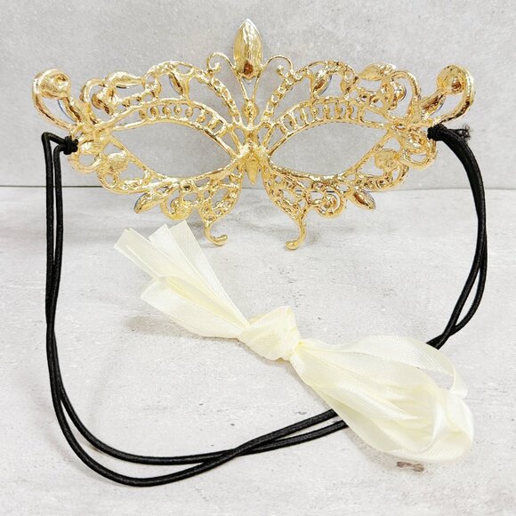 Gold masquerade mask, Blue crystal mask, Cosplay mask, Venetian mask, ball mask - Picture 8 of 8